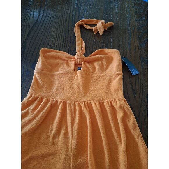 New Small Wild Fable Orange Halter Tie Terry One Piece Romper Shorts Outfit NWT - Picture 2 of 5